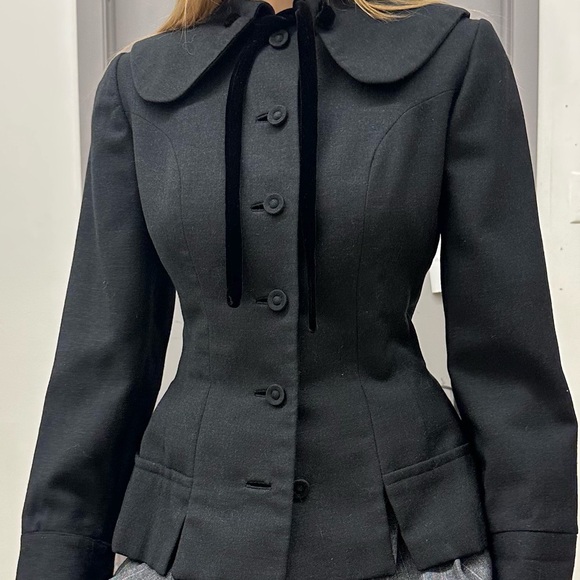 VINTAGE VICTORIAN WOOL GREY PEPLUM TOP - Picture 2 of 5